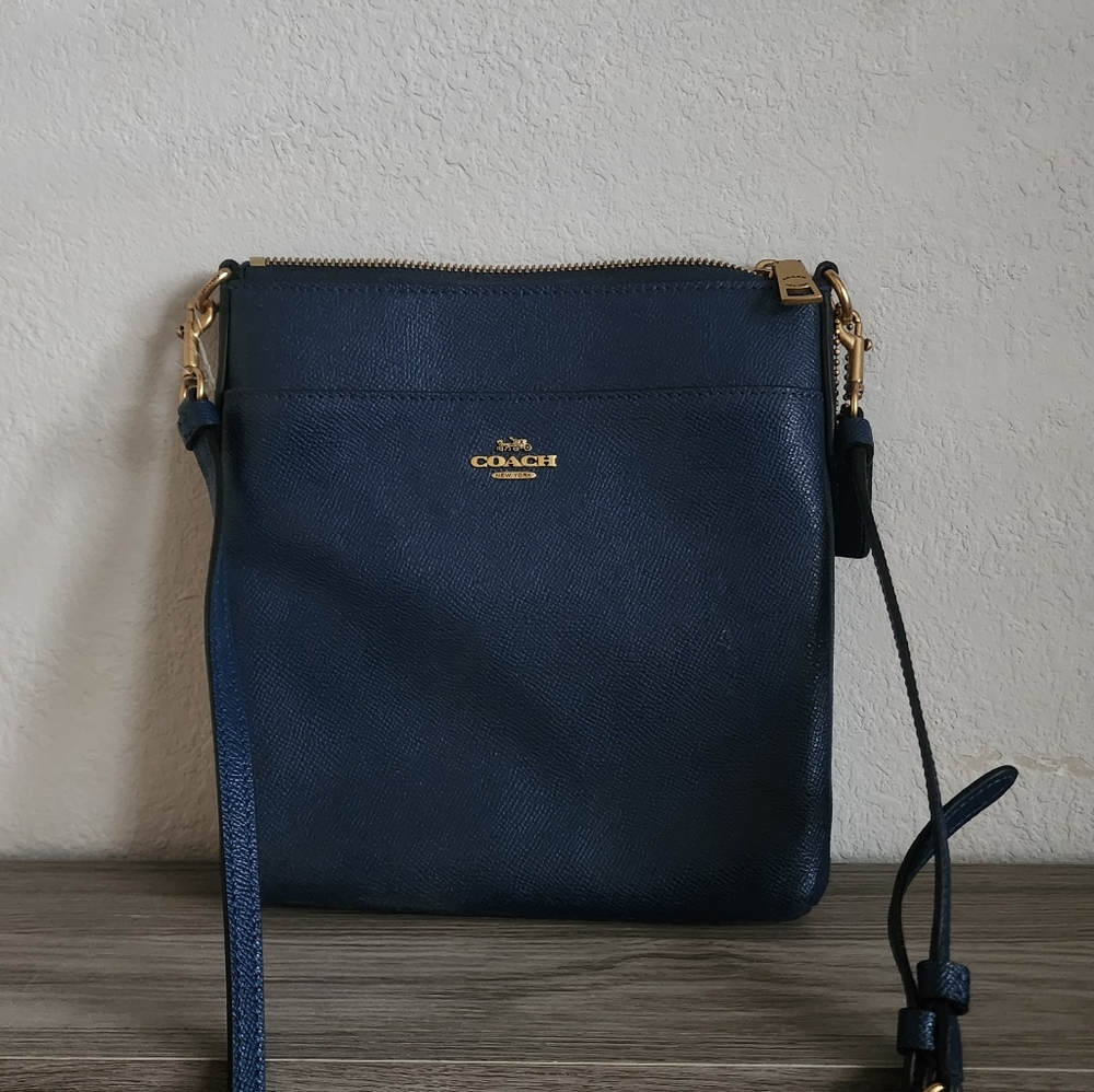Coach Dark Blue Crossbody Bag with Gold Accents